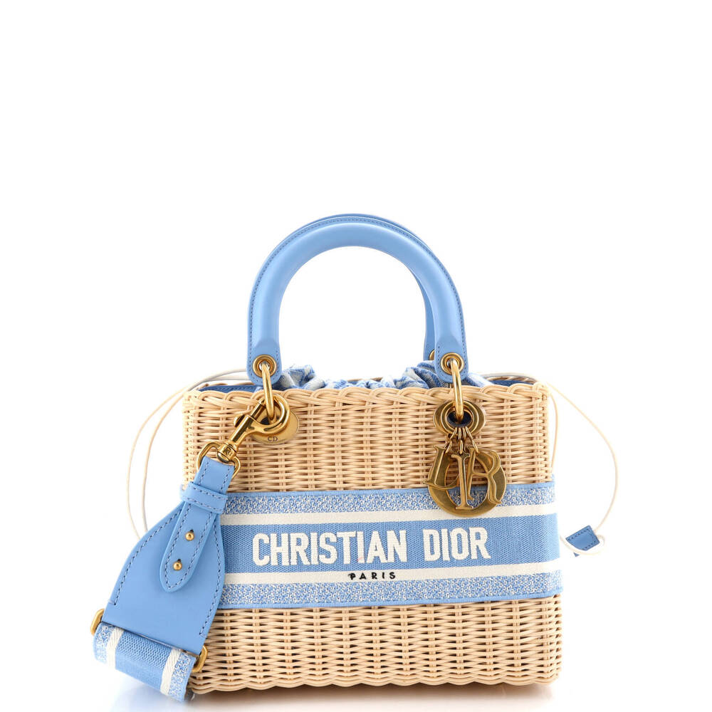 Christian Dior Medium Lady Dior Bag Wicker and Oblique Canvas